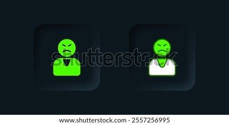 Green Angry customer icon isolated on black background. Black square button. Vector