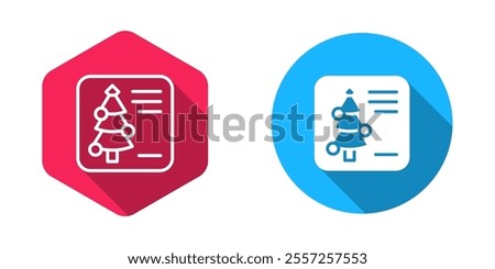 Filled and outline Christmas postcard icon isolated with long shadow background. Merry Christmas and Happy New Year.  Vector