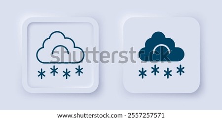 Filled and outline Cloud with snow icon isolated on grey background. Cloud with snowflakes. Single weather icon. Snowing sign. Square button. Vector