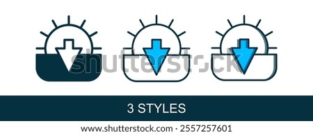 Filled outline Sunset icon isolated on white background.  Vector