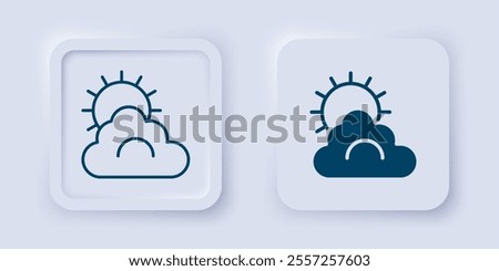 Filled and outline Sun and cloud weather icon isolated on grey background. Square button. Vector