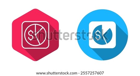 Filled and outline Market analysis icon isolated with long shadow background. Report text file icon. Accounting sign. Audit, analysis, planning.  Vector