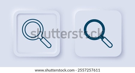 Filled and outline Magnifying glass icon isolated on grey background. Search, focus, zoom, business symbol. Square button. Vector