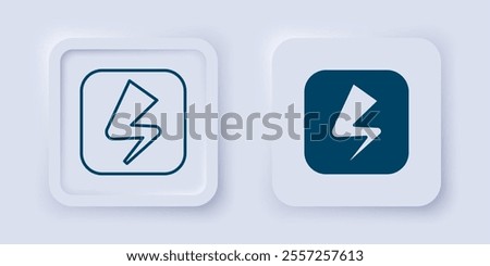 Filled and outline Lightning bolt icon isolated on grey background. Flash sign. Charge flash icon. Thunder bolt. Lighting strike. Square button. Vector