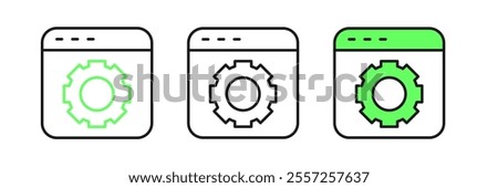 Set line Browser setting icon isolated on white background. Adjusting, service, maintenance, repair, fixing.  Vector