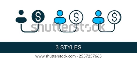 Filled outline Human and money icon isolated on white background. Concept of attracting investments. Big business profit attraction and success.  Vector