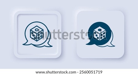 Filled and outline Game dice icon isolated on grey background. Casino gambling. Square button. Vector