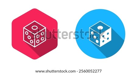 Filled and outline Game dice icon isolated with long shadow background. Casino gambling.  Vector