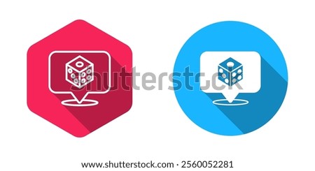 Filled and outline Game dice icon isolated with long shadow background. Casino gambling.  Vector