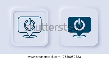 Filled and outline Power button icon isolated on grey background. Start sign. Square button. Vector