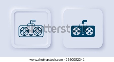 Filled and outline Game controller or joystick for game console icon isolated on grey background. Square button. Vector