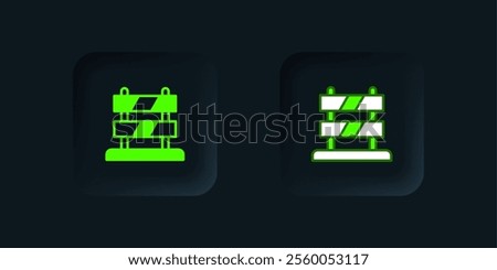 Green End of railway tracks icon isolated on black background. Stop sign. Railroad buffer end to destination. Black square button. Vector