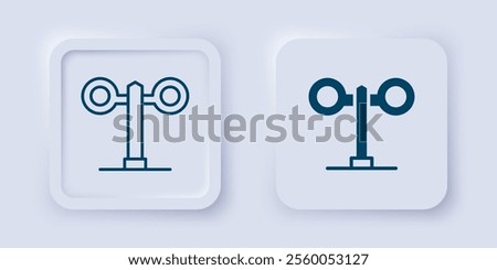 Filled and outline Train traffic light icon isolated on grey background. Traffic lights for the railway to regulate the movement of trains. Square button. Vector