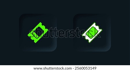 Green Circus ticket icon isolated on black background. Amusement park. Black square button. Vector