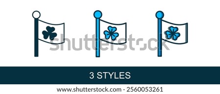 Filled outline National Ireland flag with clover trefoil leaf icon isolated on white background. Happy Saint Patricks day. National Irish holiday.  Vector