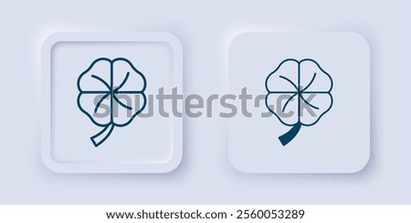 Filled and outline Four leaf clover icon isolated on grey background. Happy Saint Patricks day. National Irish holiday. Square button. Vector