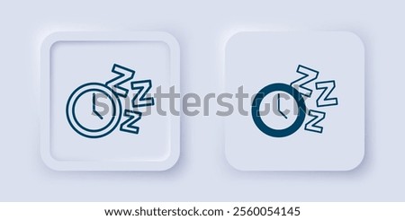 Filled and outline Alarm clock icon isolated on grey background. Wake up, get up concept. Time sign. Square button. Vector