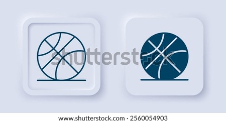 Filled and outline Basketball ball icon isolated on grey background. Sport symbol. Square button. Vector