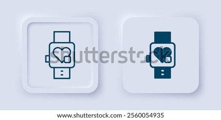 Filled and outline Smart watch showing heart beat rate icon isolated on grey background. Fitness App concept. Square button. Vector