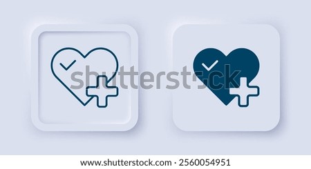 Filled and outline Heart rate icon isolated on grey background. Heartbeat sign. Heart pulse icon. Cardiogram icon. Square button. Vector