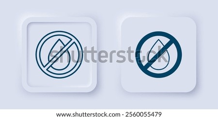 Filled and outline Water drop forbidden icon isolated on grey background. No water sign. Square button. Vector