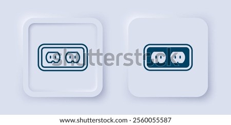 Filled and outline Electrical outlet icon isolated on grey background. Power socket. Rosette symbol. Square button. Vector