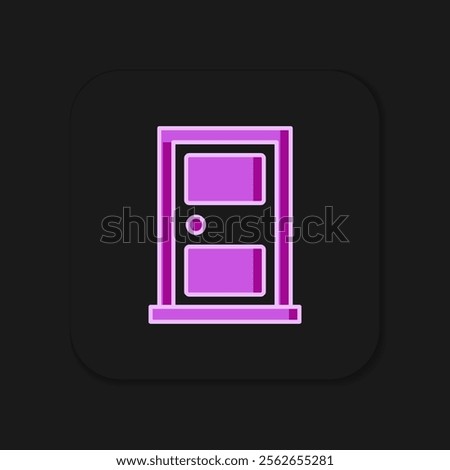 Filled outline Closed door icon isolated on black background. Flat filled outline style with shadow. Vector