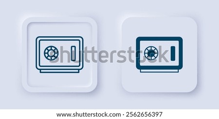 Filled and outline Safe icon isolated on grey background. The door safe a bank vault with a combination lock. Reliable Data Protection. Square button. Vector