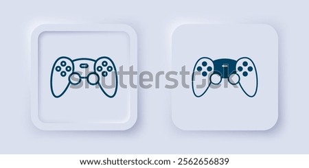 Filled and outline Game controller or joystick for game console icon isolated on grey background. Square button. Vector