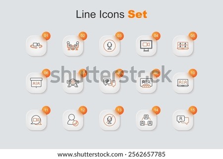 Set line Speech bubble chat, Meeting, Mute microphone, Video conference,  and Question and Answer icon. Vector