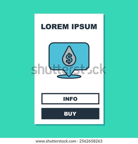 Filled outline Oil drop with dollar symbol icon isolated on turquoise background. Oil price. Oil and petroleum industry.  Vector