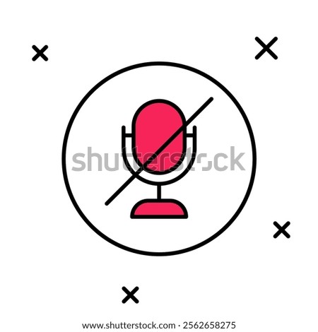 Filled outline Mute microphone icon isolated on white background. Microphone audio muted.  Vector