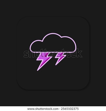 Filled outline Storm icon isolated on black background. Cloud and lightning sign. Weather icon of storm. Flat filled outline style with shadow. Vector