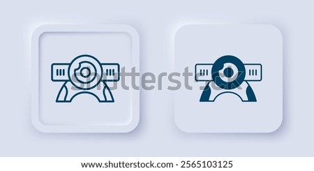 Filled and outline Web camera icon isolated on grey background. Chat camera. Webcam icon. Square button. Vector