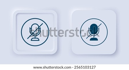 Filled and outline Mute microphone icon isolated on grey background. Microphone audio muted. Square button. Vector