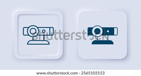 Filled and outline Web camera icon isolated on grey background. Chat camera. Webcam icon. Square button. Vector