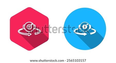 Filled and outline 360 degree view icon isolated with long shadow background. Virtual reality. Angle 360 degree camera. Panorama photo.  Vector