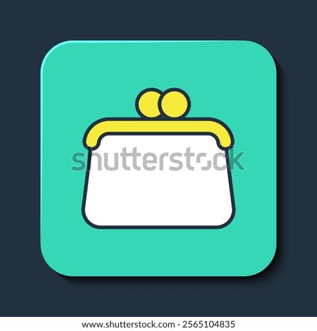 Filled outline Handbag icon isolated on blue background. Female handbag sign. Glamour casual baggage symbol. Turquoise square button. Vector