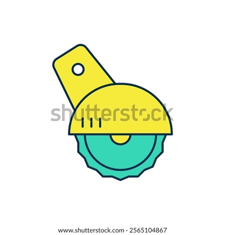 Filled outline Electric circular saw with steel toothed disc icon isolated on white background. Electric hand tool for cutting wood or metal.  Vector