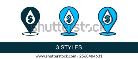 Filled outline Oil drop with dollar symbol icon isolated on white background. Oil price. Oil and petroleum industry.  Vector