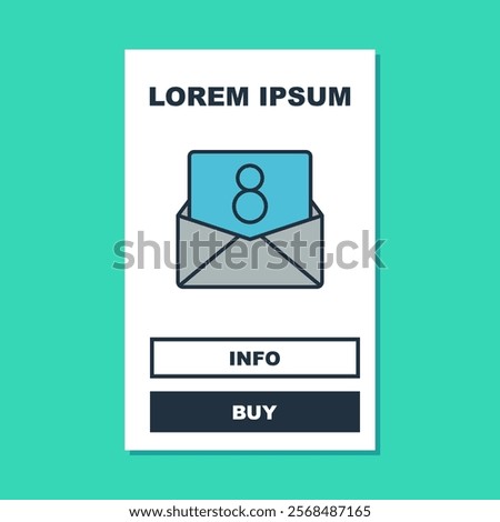 Filled outline Envelope with 8 March icon isolated on turquoise background. Message love. Letter love and romance. International Happy Women Day.  Vector