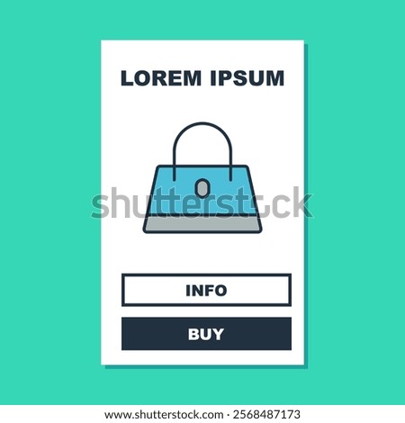 Filled outline Handbag icon isolated on turquoise background. Female handbag sign. Glamour casual baggage symbol.  Vector