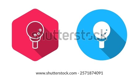 Filled and outline Golf ball on tee icon isolated with long shadow background.  Vector