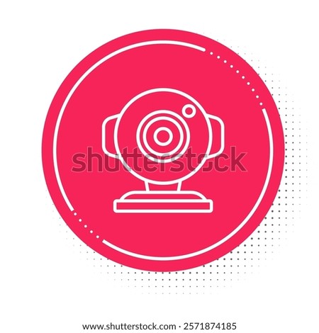 White line Web camera icon isolated on white background. Chat camera. Webcam icon. Red circle button. Vector