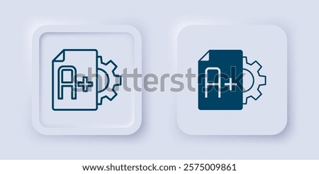 Filled and outline Exam sheet with A plus grade icon isolated on grey background. Test paper, exam, or survey concept. School test or exam. Square button. Vector