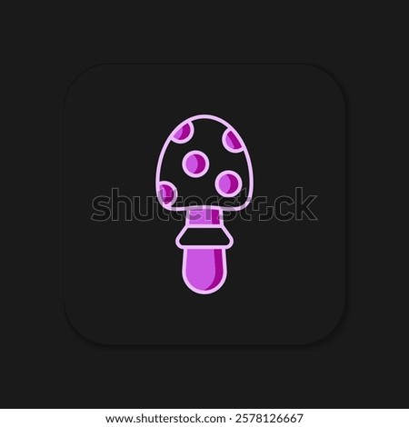 Filled outline Amanita muscaria or fly agaric hallucinogenic toadstool mushroom icon isolated on black background. Spotted poisonous mushroom. Flat filled outline style with shadow. Vector