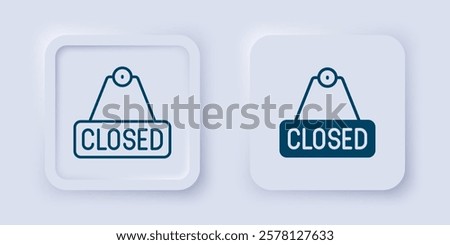 Filled and outline Hanging sign with text Closed icon isolated on grey background. Business theme for cafe or restaurant. Square button. Vector