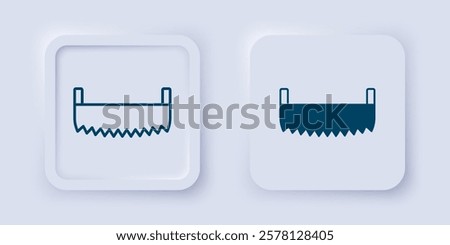 Filled and outline Two-handed saw icon isolated on grey background. Square button. Vector