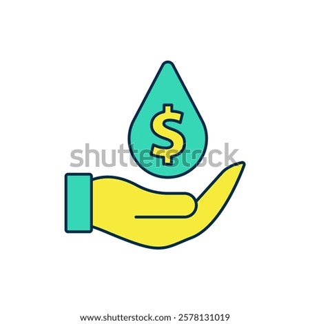 Filled outline Oil drop with dollar symbol icon isolated on white background. Oil price. Oil and petroleum industry.  Vector