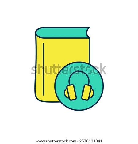 Filled outline Audio book icon isolated on white background. Book with headphones. Audio guide sign. Online learning concept.  Vector